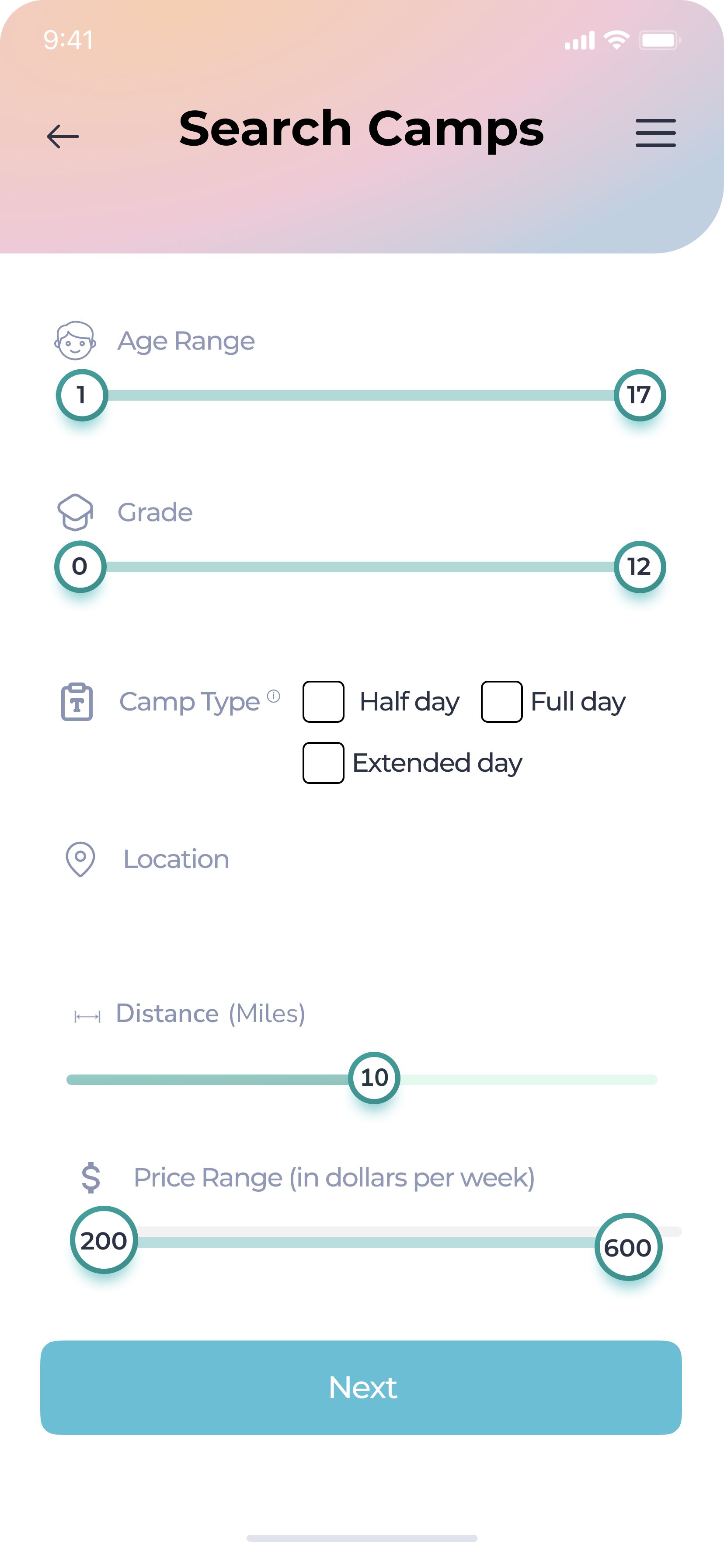 Search Camps with Filters